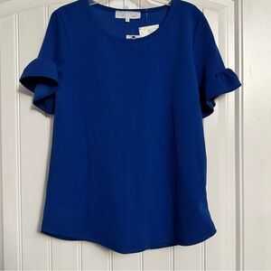 C’ est La Vie Elegant‎ Cobalt Blue Ruffle Sleeve Blouse Size Small with Tags